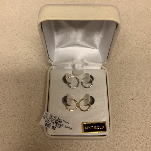 14K Gold Double Pair Small Hoop Earrings - Picture 4 of 6